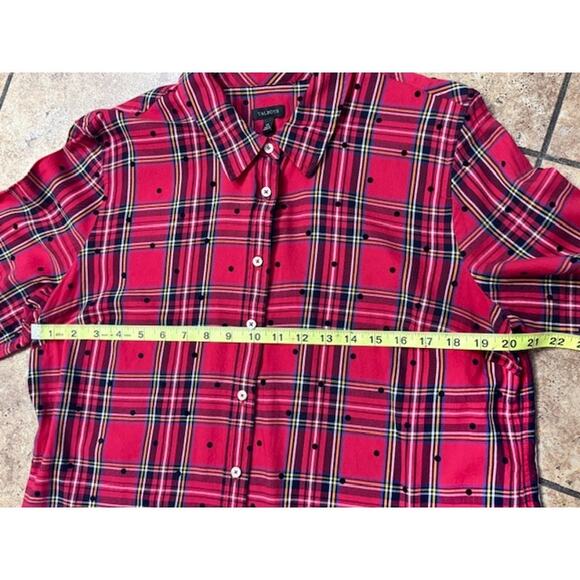 Talbots Red Plaid & Black Polka Dot Button Up Collared Shirt Women's Size XL - Picture 8 of 8